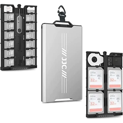 Image of JJC Pop up Metal Memory Card Case Holder Ultra Silm for 12 Micro SD TF MSD + 4 2 Nano SIM with Carabiner Flathead Tool Adapter Remove &amp; Mini Ruler