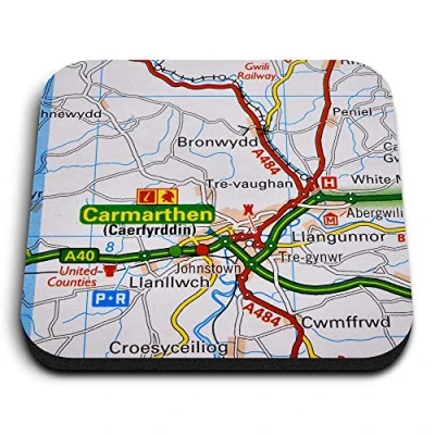 Image of 1 x Square MDF Fridge Magnet Carmarthen Wales Welsh Travel UK Map 44520