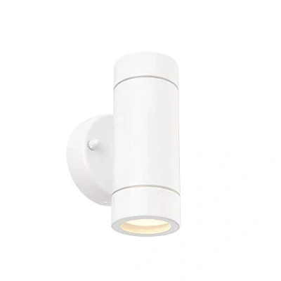 Image of Saxby 75439 Palin Gloss White Stainless Steel Outdoor IP44 Twin Wall Light