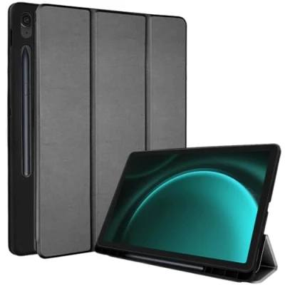 Image of TECHGEAR Smart Case for Samsung Galaxy Tab S9 FE 10.9&quot; (SM X510/X516) PU Leather Slim Stand Protective Cover [Auto Wake/Sleep] Soft TPU &amp; S Pen Holder Grey