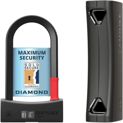 Image of SeatyLock Mason Bike U Lock Patented Heavy Duty Anti Theft Sold Secure Diamond Rated ULock High Security Bicycle with Key D for City Electic or Mountain Bikes and Scooters (7.1&quot;)