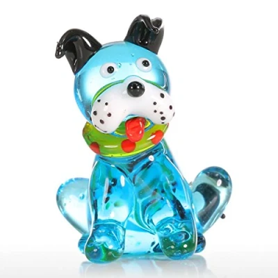 Image of Tooarts Blue Dog Mini Glass Sculpture Figurine Gifts Ornament Animal Handblown Home Decor