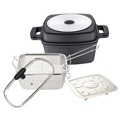 Image of MasterPRO Foodies Cooking Set 5 Pieces in 1 Multifunctional Cast Aluminium Cooking, Grilling, Roasting and Steaming Includes Accessories for All Hob Types