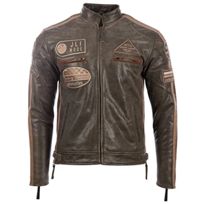 Image of Aviatrix Men&#039;s Super Soft Real Leather Band Collar Patch Fashion Biker Jacket (CXUS)S / Chest=40 inDesert Tan