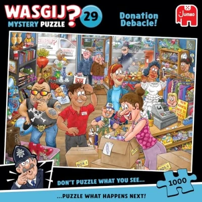 Image of Wasgij Mystery 29, Donation Debacle Unique 1000 Piece Jigsaw Puzzle for Adults Colourful, Puzzling, Challenging &amp; Brainteasing Adult Jigsaws 100% Recycled Cardboard 1000Pc Puzzles Jumbo