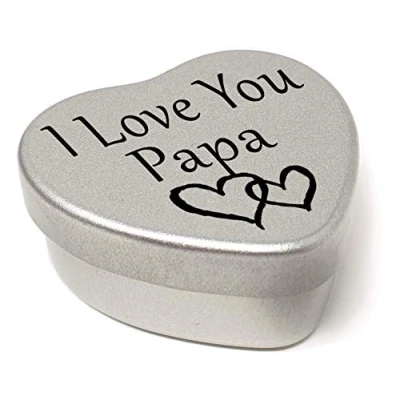 Image of Perfect Way to say I Love You. Beautiful Mini Silver Heart Gift Tin With Sweets, Present size 45mm x x20mm. (Papa)