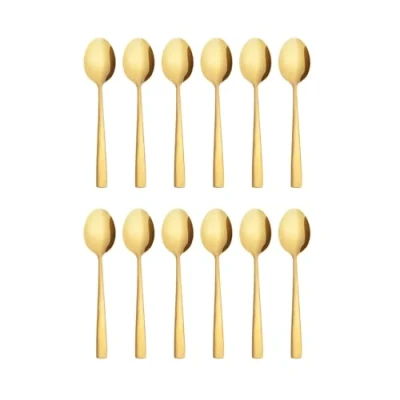 Image of Otto Koning Tea Spoons Premium Teaspoons Set of 12 in Gold Cutlery, 15.3cm Length, Stainless Steel, Elegant Modern Design, Mirror Polish, Corrosion Resistant, Dishwasher Safe