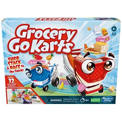 Image of Grocery Go Karts Board Game for Preschoolers and Kids Ages 4 Up, Building with Mini Groceries, Preschool Games 2 Players