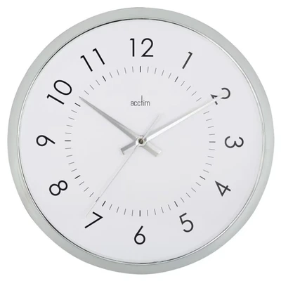 Image of Acctim Yoko Wall Clock Non Ticking Sweep Chromed Case Around the World Numbers Silver 32cm 21492