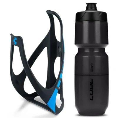 Image of Cube HPP Cage Matt Black/White &amp; Icon Bottle Black, 750ml / Lightweight Bicycle Cycling Cycle Bike MTB Mountain Road Water Drink Flask Bidon Bracket Mount Holder Carrier Kit Part Set Accessories