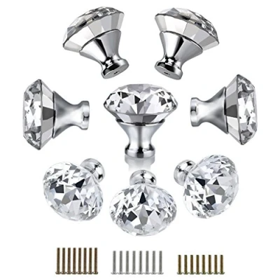 Image of FBSHOP(TM) 40MM 8pcs Clear Glass Crystal Cabinet Knobs Diamond Shape Wardrobe Door Knobs/Cupboard Drawer Pull Handle/Glass Dresser Knobs,Come with 3 Kinds of Screws