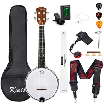 Image of Kmise Banjolele Concert Banjo Ukulele 4 String 23 inch Banjos with Gig Bag Tuner Pickup Multifunctional Strap Strings Picks Bridge Ruler Wrench
