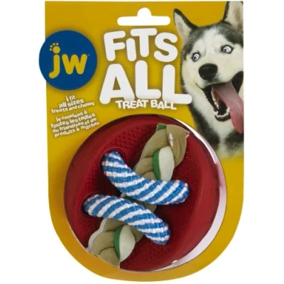Image of JW Fits All Treat Ball Dispenser Game Soft Rubber Gum Massages Stimulates Oral Hygiene One Size Diameter 11.5 cm