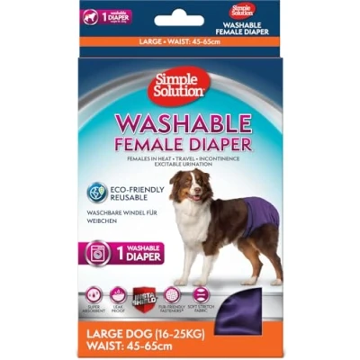 Image of Simple Solution Washable Re usable Female Dog Diapers, Absorbent with Leak Proof Fit for Excitable Urination, females in heat or Incontinence 1 x Large Diaper