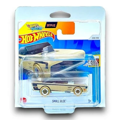 Image of Hot Wheels Small Bloc (Light Brown &amp; Black Let&#039;s Race) 5/5 Tooned 2024 228/250 (Short Card) includes a KLAS Car Keeper Protector Case HRY92