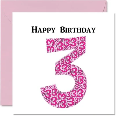 Image of Fun 3rd Birthday Cards for Girls Shapecloud Happy Card Son Daughter Brother Sister Grandson Granddaughter Niece Nephew Cousin, 145mm x Greeting Cards,