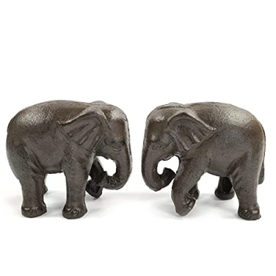 Image of Cast Iron Walking Elephant Bookends or Door Stops for Animal and Book Lovers 13.5cm Height, 1.2kg Each