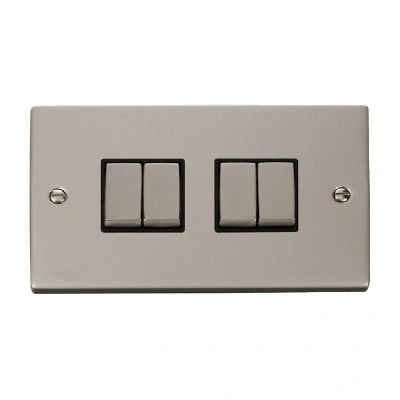 Image of Click Deco 4 Gang 2 Way Ingot 10AX Switch Pearl Nickel Black Inserts
