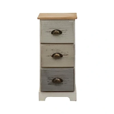 Image of Rebecca Mobili Cabinet Bedside Table 3 Drawers Wood White Grey Shabby Bathroom Bedroom 62 x 29 25 cm (H W D) Art. RE4481