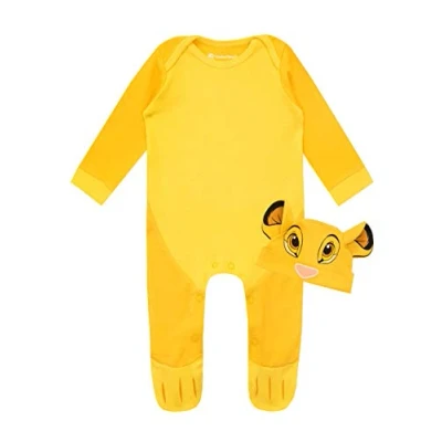 Image of Disney Baby Boys Lion King Sleepsuit and Hat Set Simba Yellow 3 6 Months