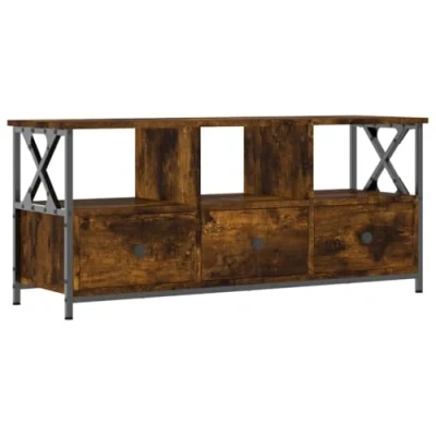 Image of vidaXL Industrial style TV Cabinet in Smoked Oak Engineered Wood and Iron Media Unit with Storage 102x33x45 cm, Weight 14.1 kg