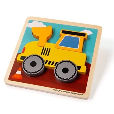 Image of Bigjigs Toys, Chunky Lift Out Puzzle Digger, Wooden Shapes Puzzle, Toddler Puzzles, Jigsaw For Kids, Toys