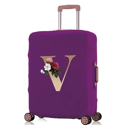 Image of Printed Design Travel Trolley Case Cover Protector Washable Suitcase Luggage Storage Covers for 18 28 inch (purple gold V, M (22 25 Luggage))