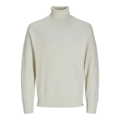Image of JACK &amp; JONES Men&#039;s Jcomason Knit Roll Neck Jumper, Cloud Dancer/Detail: Cyclo 002, L