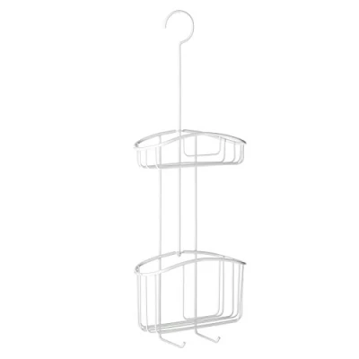 Image of TATAY basket chrome metal painted white, with 2 baskets of different capacities, perfect for hanging on the shower screen.