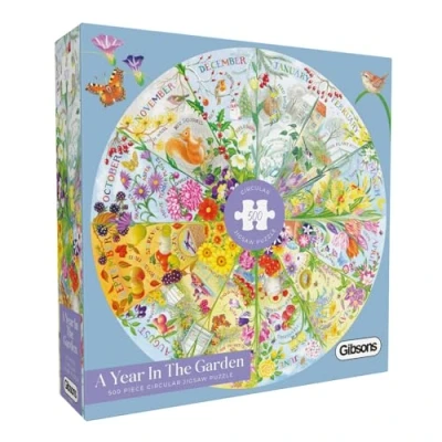 Image of A Year in the Garden Circular 500 Piece Jigsaw Nature Seasons Puzzle Sustainable for Adults Premium 100% Recycled Board Great Gift Gibsons Games