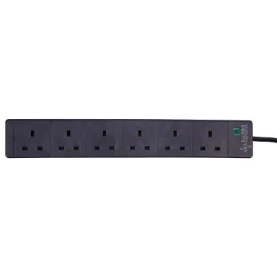 Image of PRO ELEC pl12986 Surge Protected Extension Lead, 6 Socket, 8 Metres, Neon On Light, Black Gang
