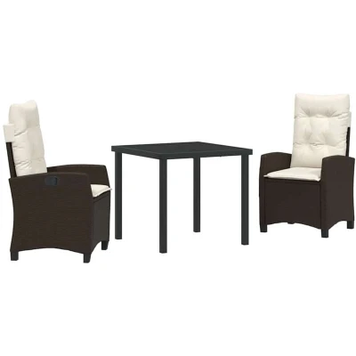 Image of vidaXL 3 Piece Garden Dining Set with Cushions Brown Poly Rattan