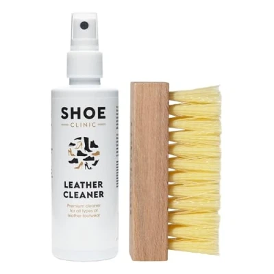 Image of Shoe Clinic Leather Cleaning Kit with Cleaner and Brush 125ml Stain Remover Spray Trainer for All Types of Boots, Sneakers Footwear