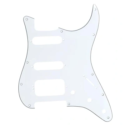 Image of Musiclily Pro 11 Hole Round Corner HSS Guitar Strat Pickguard for USA/Mexican Stratocaster 4 screw Humbucking Mounting Open Pickup, 3Ply White