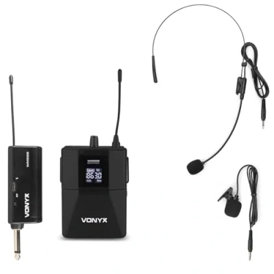 Image of VONYX WM55B Wireless Bodypack Microphone with Belt Clip Plug and Play UHF Receiver