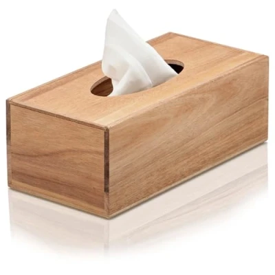 Image of com four® cosmetic tissue box made of acacia wood with lid wooden towel dispenser for paper towels (1 piece brown acacia)