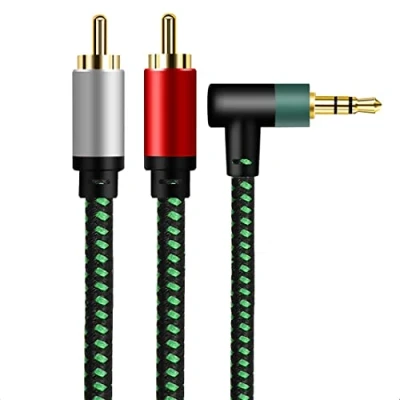 Image of OVGCYG RCA to 3.5mm Cable 2M Phono Mini Jack Stereo Lead Gold plated Red and White Aux Headphone Cord Audio Y Splitter Compatible with Hi Fi Amplifier Speaker DJ Controller TV Car Phone