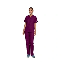 Image of CHEROKEE Women Woman Scrub Top Originals Medical Clothing with Pockets V Neck WWE4700 Wine XL