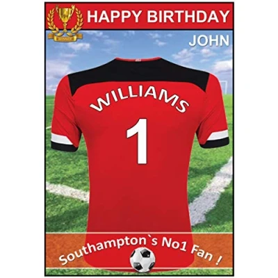 Image of Personalised Southampton Jersey Football Birthday Card (19 20)