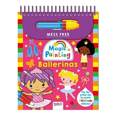 Image of Bookoli Magic Painting Ballerinas Mess Free Book Water Activity for Kids Fun Arts and Crafts Toddlers Includes 6 Ballerina Pictures Re fillable Pen