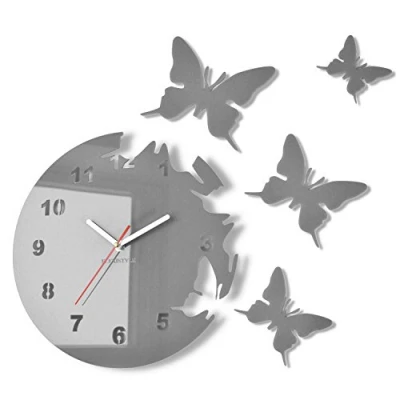 Image of FLEXISTYLE Modern wall clock Butterfly 30cm grey acrylic glass silent non ticking for kitchen office living room bedroom