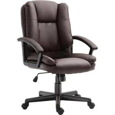 Image of HOMCOM Office Chair, Faux Leather Computer Desk Mid Back Executive Chair with Adjustable Height and Swivel Rolling Wheels for Home Study, Brown