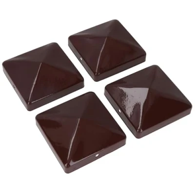 Image of Metal Fence Post Caps for Posts 75mm x Protector Cover Brown 4pc