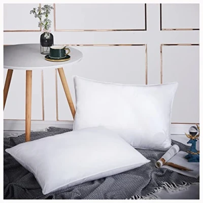 Image of 2pk Pair Duck Down Feather Pillow Continental TC600 Hypoallergenic White Cushions Square Insert Luxury Deluxe Best Hotel Quality Super Soft Warm and Cosy Anti Allergy Self fabric (Duck Pillows 2pk)