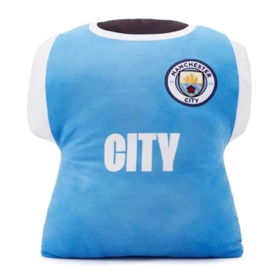 Image of Man City FC Officially Licensed Kit Cushion (40cm x 40cm): The &#039;Cityzens&#039; Essential for Home &amp; Away Match Day Comfort. Perfect Supporters Young and Old Manchester &#039;Citeh&#039; Fans