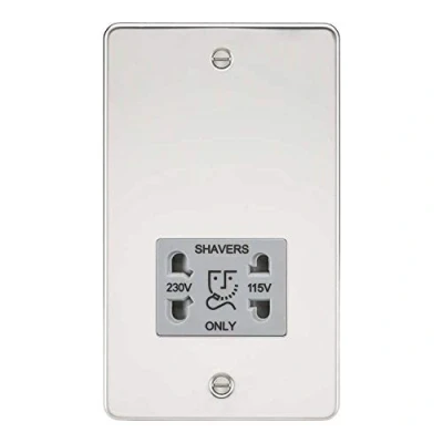 Image of KnightsBridge Flat Plate 115/230V dual voltage shaver socket polished chrome with grey insert