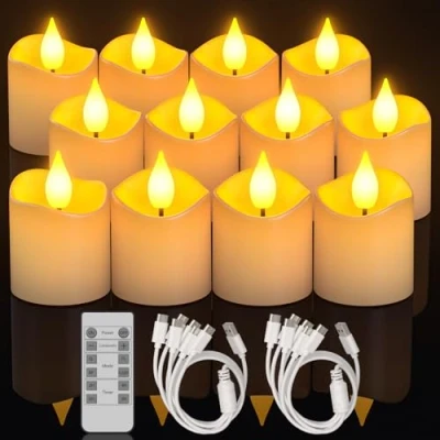 Image of Yme Rechargeable LED Tea Light Candles, 12pcs Flameless Battery Operated Fake Tealight Candles Flickering with Remote Timer for Home Aesthetic Room Decor Halloween Christmas Decorations