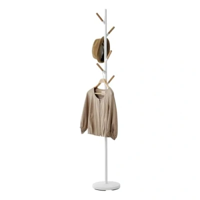 Image of Yamazaki 2814 PLAIN Coat Hanger, white, Steel/Wood, Minimalist, 28 x 177 cm