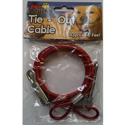 Image of Dog 6ft Garden Tie Out Cable Pet Lead Strong Wire (Red)