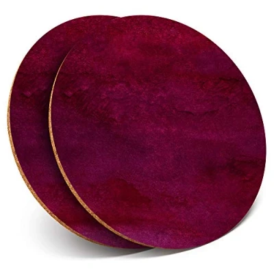 Image of 2 x Round Coasters Dark Red Pink Watercolour Cork Backed Home Kitchen Accessory Tea Coffee Mug Mat #3982